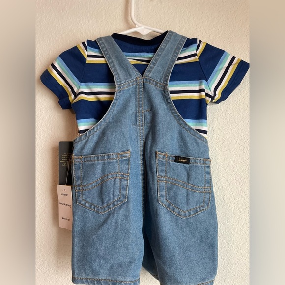 Lee Baby Boy Blue Denim Overalls with Striped Shirt size 3/6M -NWT - Picture 3 of 7
